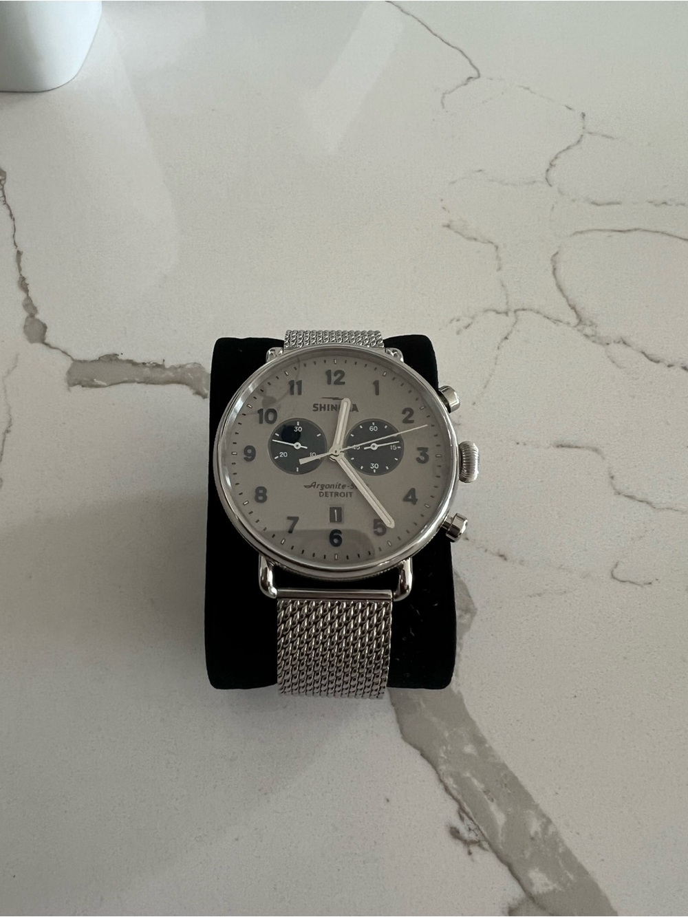 Shinola Silver Dial Chronograph with Mesh Bracelet